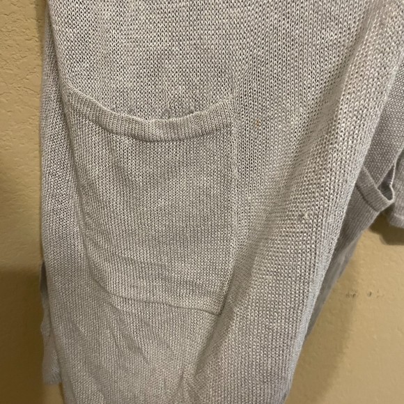 J. Jill Cardigan Sweater WomensLarge Gray Long Line Open Front Linen Coastal - Picture 4 of 6
